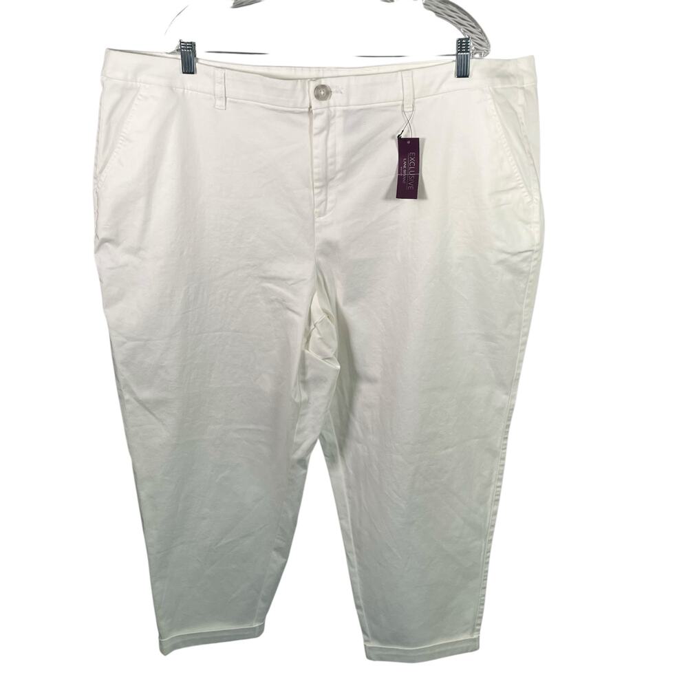 Lane‎ Bryant Boyfriend Pants White Plus Size 28 New Cotton Blend Stretch Summer